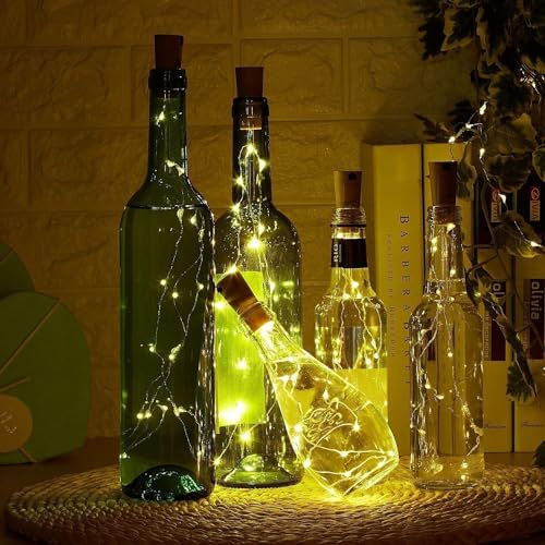 Image of Lexton Decorative Wine Bottle Cork Light | 20 LED, Battery Powered, 2 Meter Long, IP65 Protection |Copper Light Suitable for Home Decor, Outdoor Decorations, Diwali (Pack of 12, Warm White)