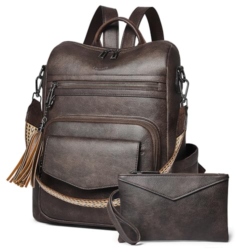 Image of Shrrie Leather Womens Backpack Purse Convertible Crossbody Shoulder Strap | Water Resistant Flap Fashion Backpack,Magnetic Pocket Design,Anti-theft Pocket,Adjustable Strap for Work College Casual