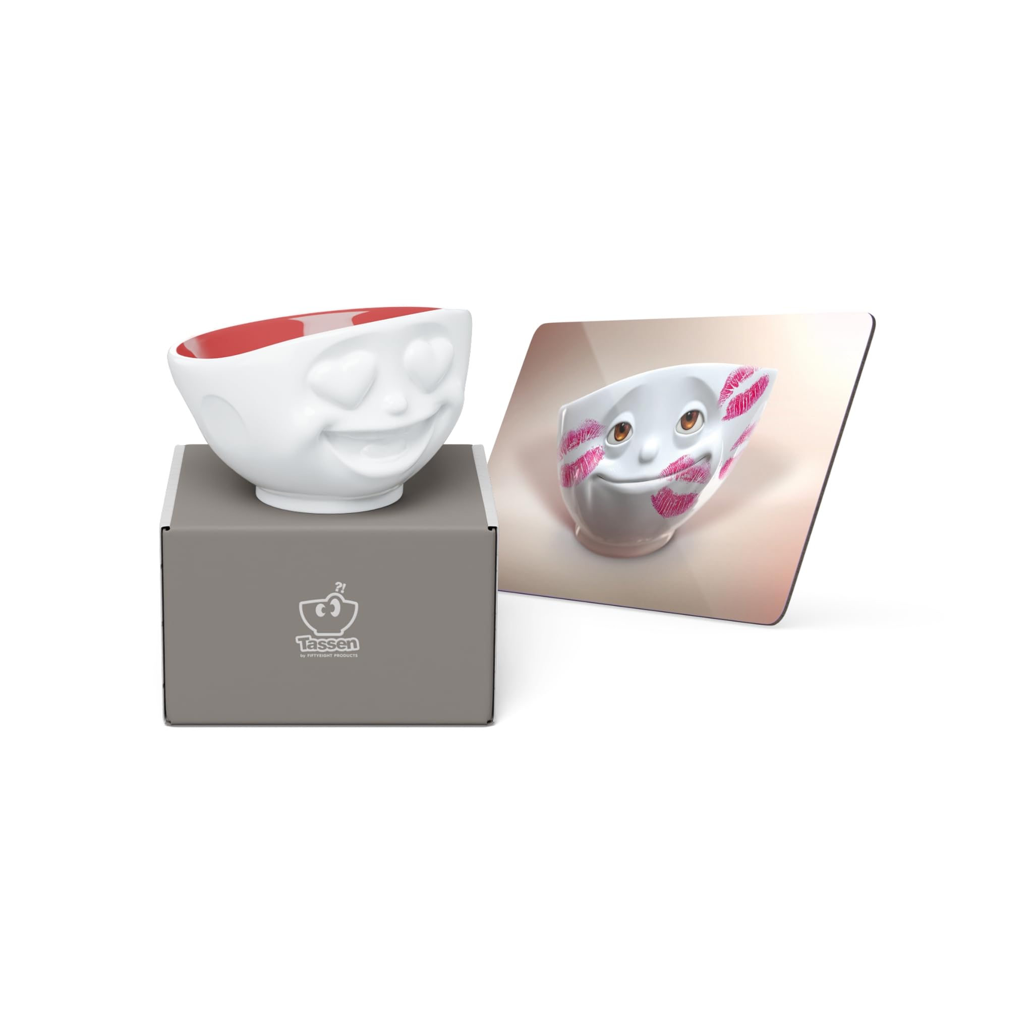 FIFTYEIGHT PRODUCTS Muttertag Schale Herzlich 500ml innen Rubin & Frühstücksbrettchen Geküsst