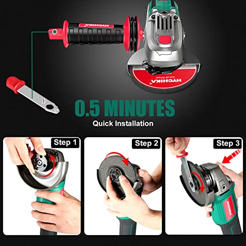 Hychika 18V Power Angle Grinder,Cordless Grinder With 4.0Ah Battery And Fast Charger,8500Rpm,5Pcs 4-1/2" Disc,3-Position Auxiliary Handle For Cutting And Grinding #TOP5