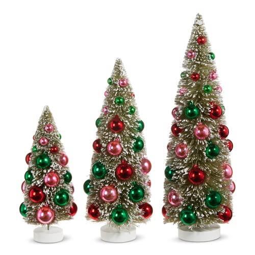 RAZ Imports 15" Bottle Brush Trees with Ornaments, 15 inches