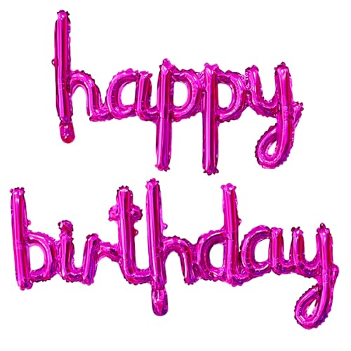 Image of Hot Pink Happy Birthday Balloons Banner 16 Inch Mylar Foil | Happy Birthday Letters Sign for Women Men Adults Birthday Party Decorations