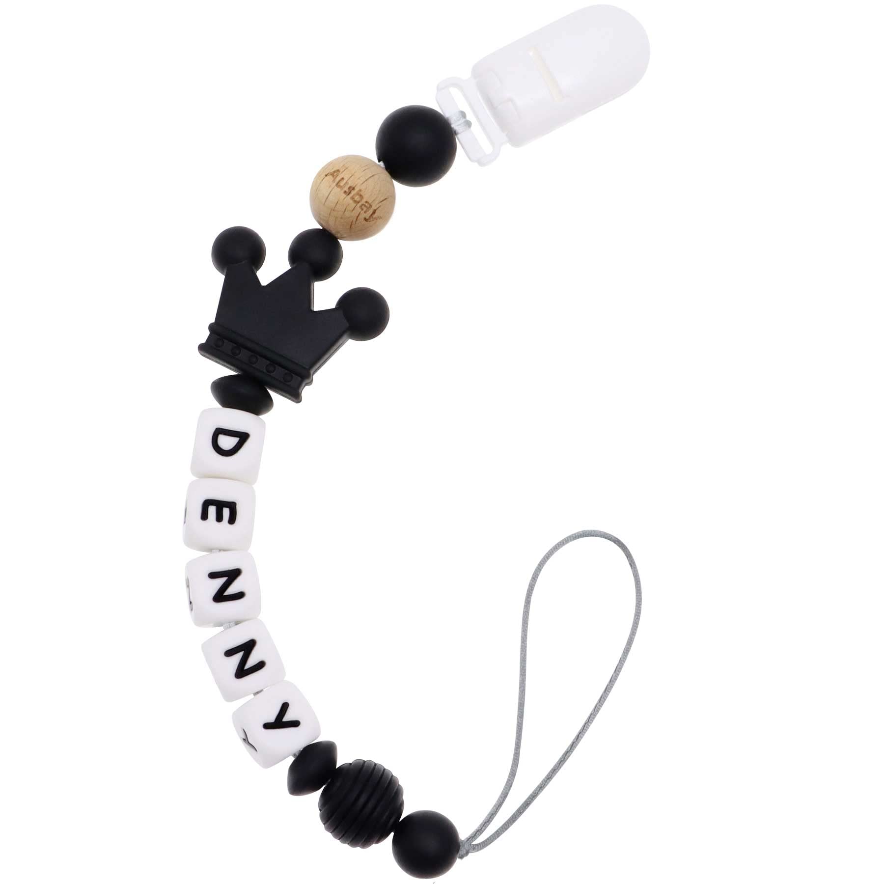 Personalized Pacifier Clip with Name, Custom Pacifier Clips for Boy Girl, Personalized Custom Baby Gifts for Newborn (Black)