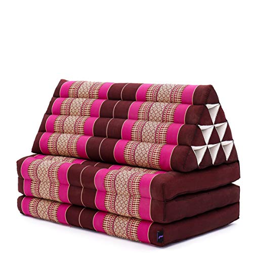 Image of Leewadee 3-Fold Mat XXL with Triangle Cushion - Firm TV Pillow, Foldable Mattress with Cushion Made of Kapok, 67 x 31 inches, Auburn Pink