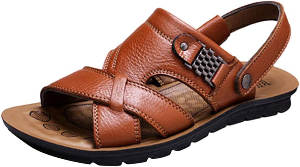 Fisherman Leather Sandals Mens Summer Flats Adjustable Breathable Shoes Slippers
