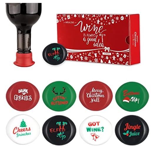 Whaline 8 Pack Christmas Wine Bottle Stoppers and Gift Box, Funny Silicone Reusable Caps Bottle Sealers with a Funny Saying for Wine Beer Bottles
