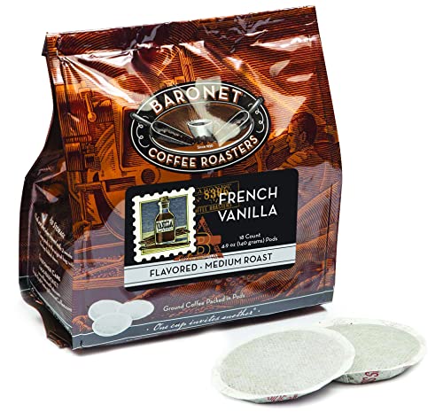 Baronet Coffee Pods-54 Soft Coffee Pods 8G, French Vanilla Flavored- Like Senseo Coffee Pods - 3 Bags Of 18 Single Use, Hamilton Beach Coffee Maker Compatible Soft Coffee Bags, Medium Roast Coffee #TOP16