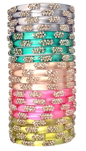Image of Swara Creations Crystal Bangles for Women /Raindrop Kada Set /Multicolor glossy finished bangles Kadas with Silver stonework bangles for women & girls(8Pcs)(SKU265)