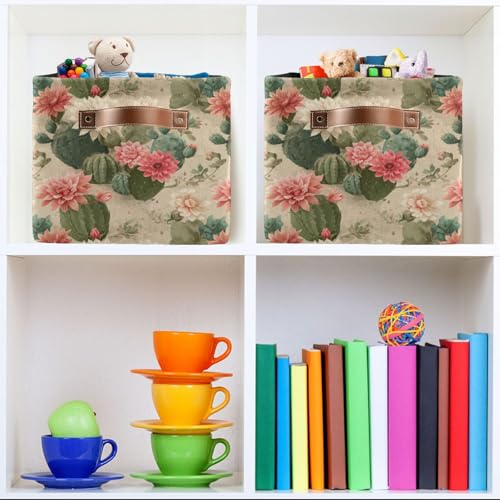 Image of Aslsiy Storage Basket Cute Cactus Print Pattern Nursery Bins Baby Box Canvas Clothes Shelf Basket Laundry Hamper Gift Baskets for Home Closet 1 Pcs