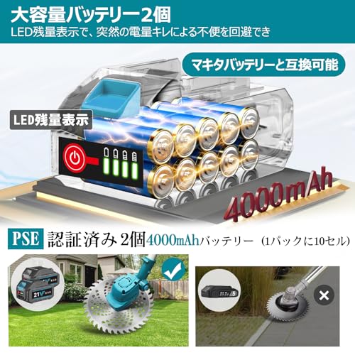 MJUM 充電式草刈り機【 2025年強化版 ・刈刃径最大255mm】 21V の商品画像 5