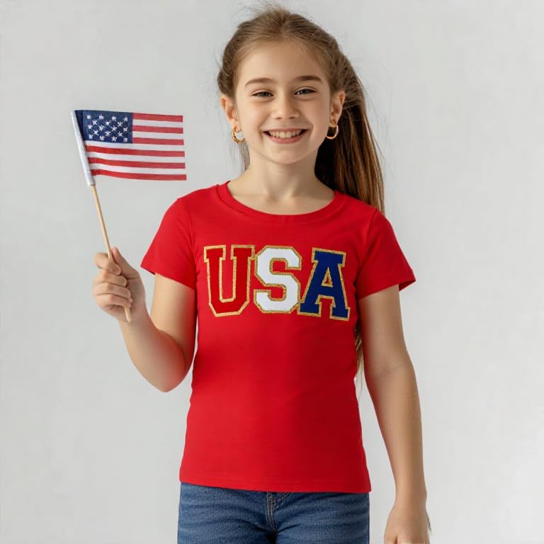 Image of 4th of July Shirts for Girls Patriotic American Flag Kids Clothing