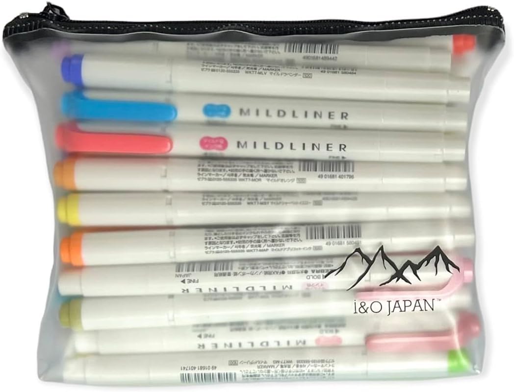 Zebra Mildliner doppelseitige Textmarker, weich, 40 Stück, sortiert, mit Sarasa-Clip-Stift, schwarz, 0,5 mm und Original-Vinyl-Stiftetui