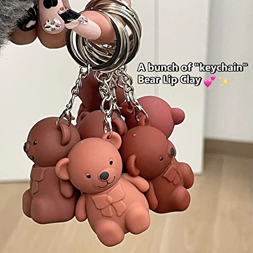 2 In 1 Key Chain Bear Lipstick Mist Matte Velvet Lipstick Waterproof Long Lasting Lip Gloss Cute Bear Beauty Makeup (05#+06#) #TOP3