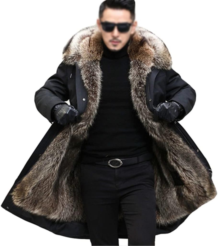 Winter Men's Long Coat with Big Collar Thick Parka Jacket Warm Fit(3xL code)