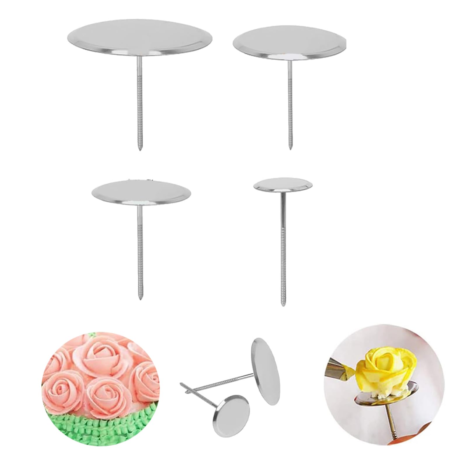 Kit De Décoration De Gâteaux Woohome 17 Pièces - Clous à Fleurs 4 Tailles, Poussoirs, Support Bois, Buses Et Sac à Douille - Pour Pâte à Sucre, Glaçage Royal