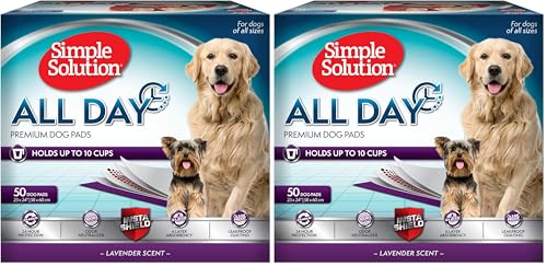Image of Simple Solution All Day Dog Pads, Disposable Puppy Training Pads with Lavender Scent, Leak Proof Pet Pee Pads for Indoor Potty Training, Odor Control, Quick Dry Floor Protection, 23 inchx24 inch, 50 Count