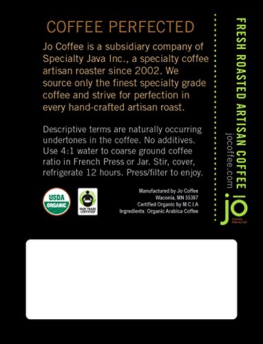 Image of STONE COLD JO: 12 oz, Cold Brew Coffee Blend, Dark Roast, Whole Bean Organic Coffee, Low Acidity, Great Brewed Hot Too, USDA Certified Organic, Fair Trade Certified, NON-GMO (Pack of 2)