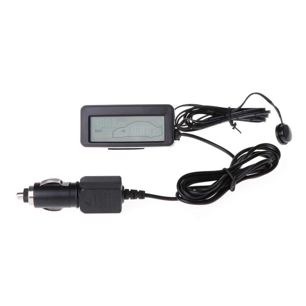 12V Digital Thermometer Inside Outside Temperature Meter Monitor Blue Backlit Display with 1.5M Cable Sensor for LCD Thermometer Inside and Outside the Car