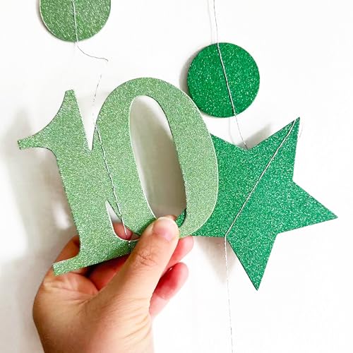 Image of Green 10th Birthday Decorations Number 10 Circle Dot Star Garland Glitter Streamer Banner Backdrop for Girls Boys Double Digits Cheers to 10 Years Old Birthday 10th Anniversary Party Supplies