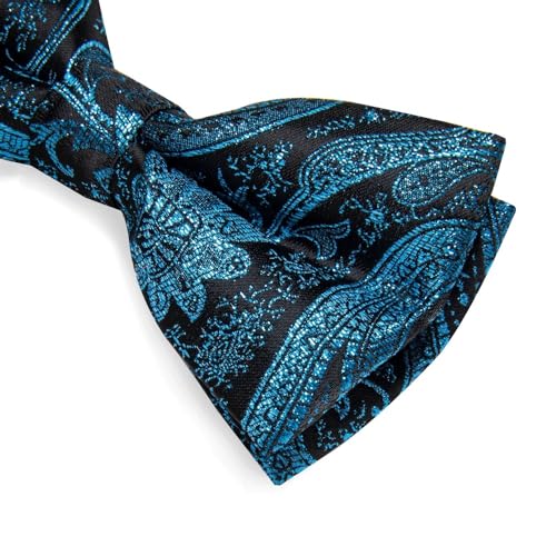 Set de corbata de moño, pañuelo y gemelos paisley azul miniatura 6