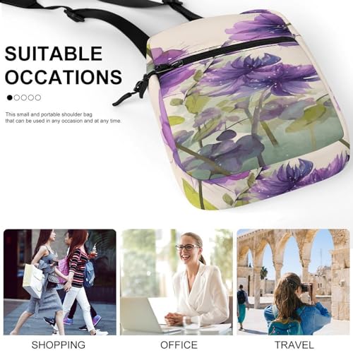 Small Satchel,Watercolor Style Purple Flowers Print Small Shoulder Bag,small Messenger Satchel Bags,mini Bag with Adjustable Strap4