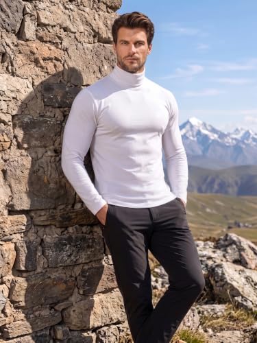 Image of CHKOKKO Winter Wear Cotton Plain Full Sleeve Turtle Neck Regular Fit T Shirt For Men