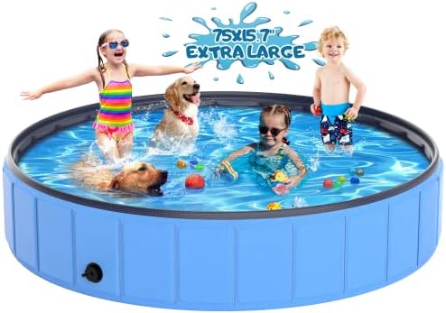 Dog Pool 75"x15.7", TOSKIESGO Extra Large Foldable Plastic Pool for Large Dogs, 0.55mm Durable and Collapsible Pet Bathing Tub Portable Outside Swimming Pool for Kiddie and Dogs