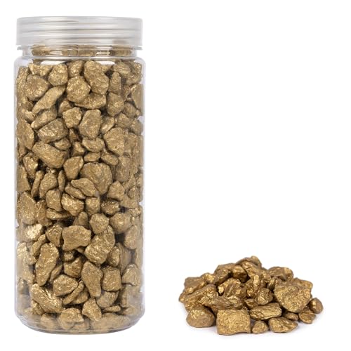 HEKU dekorativa stenar i storformat (9–13 mm) i guld, ca 750 g I mångsidig användning I praktiskt förpackad I perfekt för dekoration och pysselprojekt