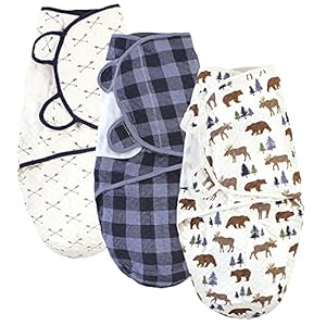Hudson Baby Unisex Gewatteerde katoenen Swaddle Wrap 3pk, Moose Bear Wearable Deken, 0-3 maanden