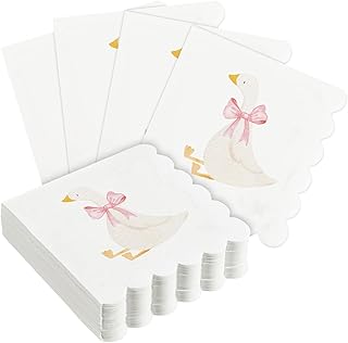 Crtiin 50 Pcs One Silly Goose Paper Napkins 3 Ply 5 x 5 in Pink Bow One Silly Goose Disposable Cocktail Napkins with Scalloped Edges for 1st Birthday Party Baby Shower Dessert Dinner Bridal Decor