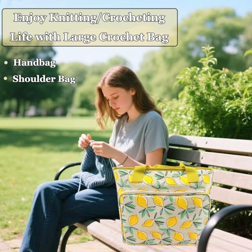 Image of Knitting Bags and Totes Organizers Large Crochet Bag Lightweight Yarn Bags for Travel Yarn Storage Organizers for Crochet Hooks,Yarn,Knitting & Crochet Supplies (Yellow Lemon)