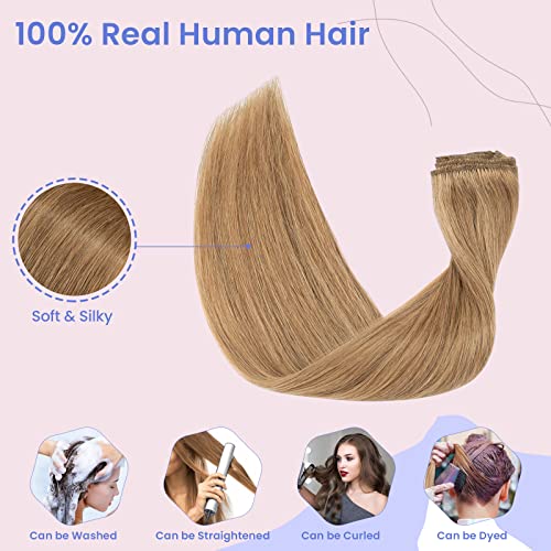 Elailite Hair Extensions Real Human Hair Clip in 8 Pieces (Thin Weft) Remy Natural Hair Full Head Straight, #27 Dark Blonde - Image 4