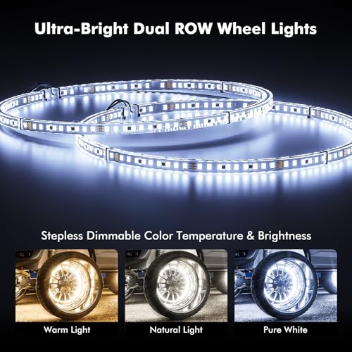 Image of Ehaho 17 inch Super Bright Double Row Pure White Wheel Lights, Wheel Ring Lights with Remote Control and Turn & Braking Signal Compatible with Various Trucks SUV Car(4PCS)