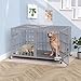Hundekäfig, Hundebox mit Bodenschale, Hundekäfig mit Trennwand, Hundegitterbox mit 2 Türen und Tablett, 2 in 1 Doppelbox Hundegitterbox für Große und mittlere Hunde, 120 x 73 x 68 cm, Silbrig