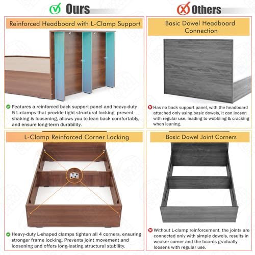 Image of ABOUT SPACE Bed - (84 x 38 inches) Single Bed Without Storage | Engineered Wooden Bed Frame with Headboard & MDF Board for Mattress | 1-Year Warranty Cot for Bedroom - Maldau Acacia (Rustic Brown)