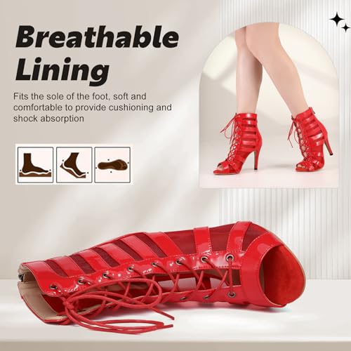 Women Open Toe Ballroom Dance Boots Lace Up High Heel Salsa Performance Latin Dancing Boots,DS-K4004