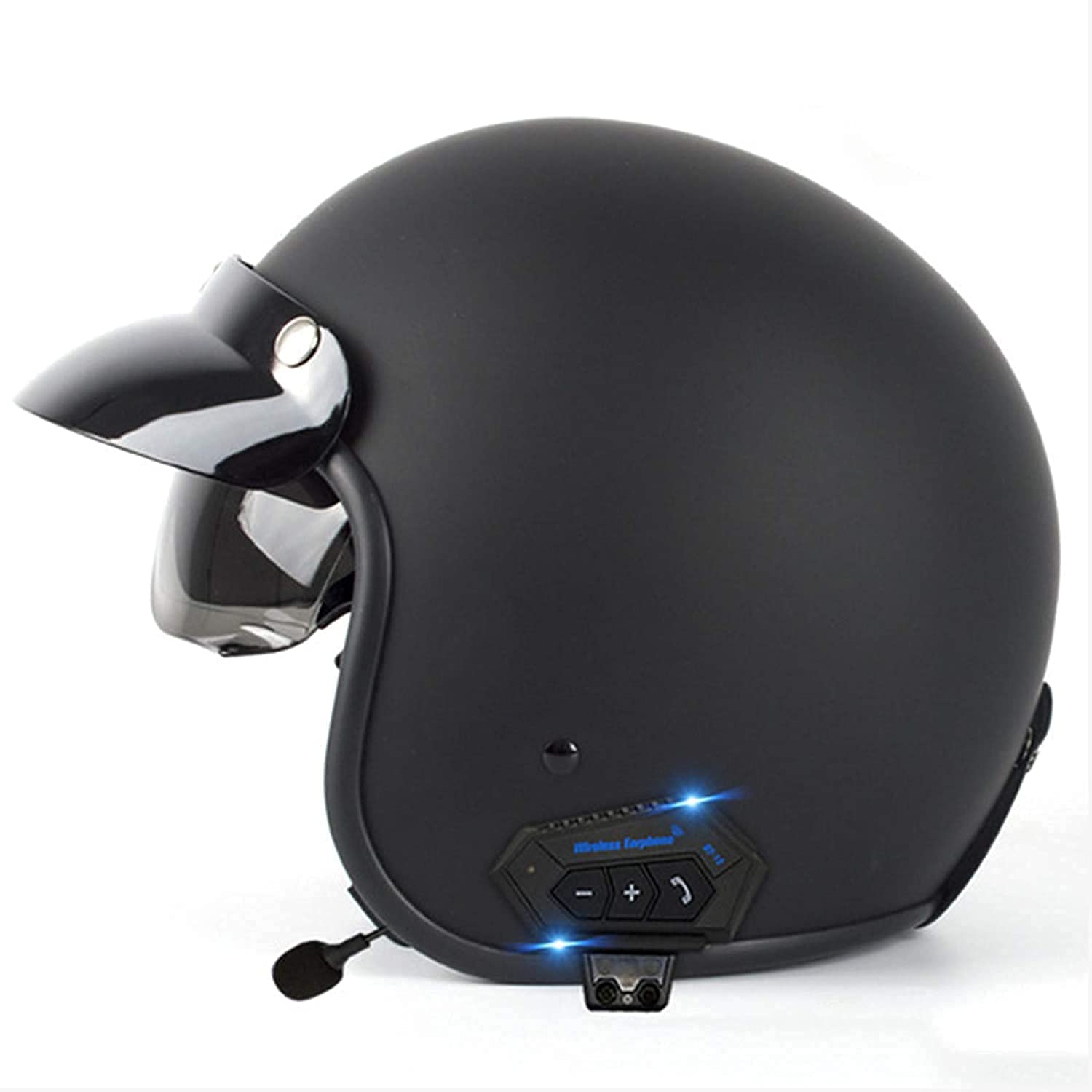 NZGMAMotorcycle Bluetooth Open Face 3/4 Helmet, Adult Unisex Jet Helmet Retro Safety Crash Half Helmet with Visor for Scooter Cruiser Motorcycle Helmet, ECE ECE Certified Adult Unisex A,Large