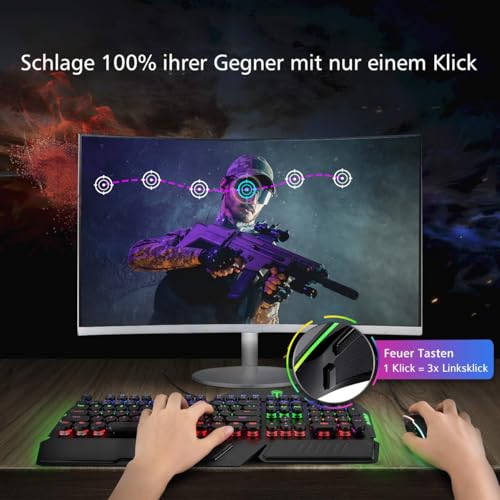 RGB Gaming Maus,Vollion Gamer Maus mit 8 Programmierbare Tasten 7200DPI/RGB-Beleuchtung/Anpassbare Spielprofile,USB-Wired mit ergonomisches Design für MMO, MOBA oder FPS Games für PC/Mac