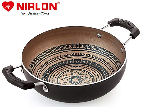 Image of Nirlon Mandala Non Induction Base Non Stick Aluminium 2 Piece Pots and Pan Set [Flat Dosa Tawa 26cm + Deep Kadhai 22cm - 1.8 Liter]