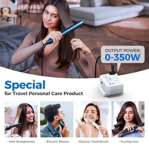 Image of DOACE 220V to 110V Converter for European Travel - 6 in 1 350W Voltage Converter US to Europe, Power Converter Adapter Combo with PD Fast Chargers for Hair Straightener Shaver Toothbrush Laptop Phone