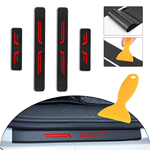 Qiaodi 4 Pièces Autocollant De Seuil De Porte Voiture pour Honda City FIT CRIDER CROSSTOUR Accord Style One Voiture de Carbone Autocollant Seuils de Porte Protector Rouge Cover