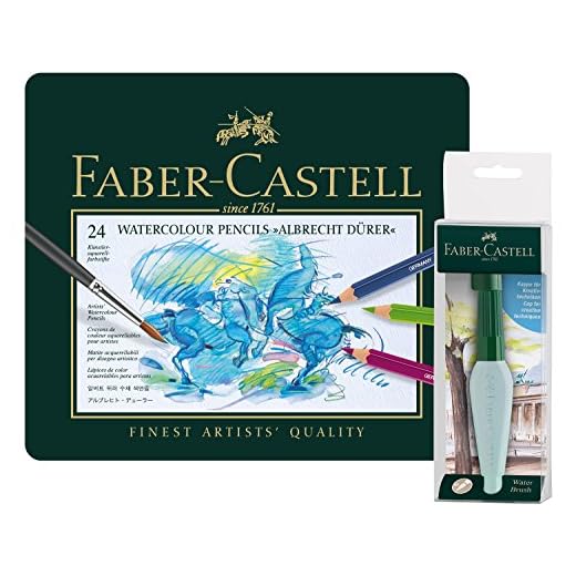 Faber-Castell 117590 24 lápices de acuarela Alberto Durero estuche de metal, tipo y brocha Graphic Reservorio de agua