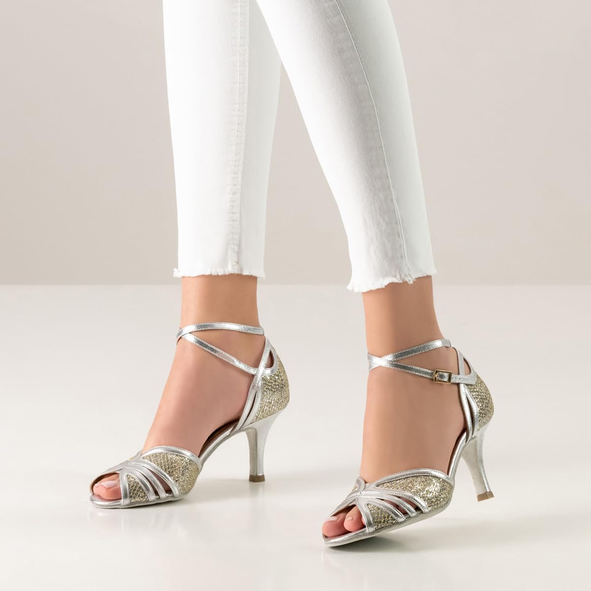 Scarpe da Ballo da Donna Pearl - Broccato Argento - Larghezza Regolare - Tacco a Spillo 7 cm - Made in Italy