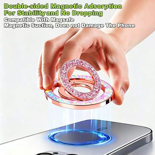 Image of Magnetic Phone Ring for MagSafe Phone Grip - [Super Magnet] Stylish Ring Holder Stand + Handmade Crystal gem Cell Phone Lanyard for iPhone 12-17 Serie Women Decor Accessories, Glitter Silver New
