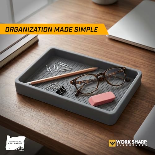 Image of Work Sharp Knife Valet Tray - Desktop & Work Station Organizer For Knives & Sharp Tools - Interior 4.625 inch x 7.3125 inch Exterior 5.1875 x 7.8125 - Stays Put With Secure Grip