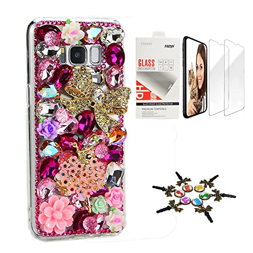 STENES Sparkle Case Compatible with Samsung Galaxy A42 5G Case - Stylish - 3D Handmade Bling Bowknot Flowers Dance Girl Flowers Design Cover Case with Screen Protector [2 Pack] - Red
