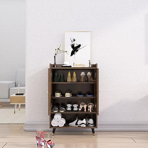 Image of Bniture Engineered Wood Shoe Cabinet with Door | Shoe Rack Wooden with Metal Legs | Sturdy and Stylish Wooden Cabinet for Home | Multipurpose Shoe Rack Organiser | Front Size 3 x 2 Feet (Flower Wenge)
