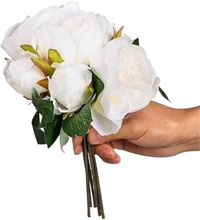 6Pcs/Lot Silk Artificial Peony Bouquet Flowers,Artificial Fake Peonies Flowers Suitable for Wedding, Christmas, and Party Decorations(White)