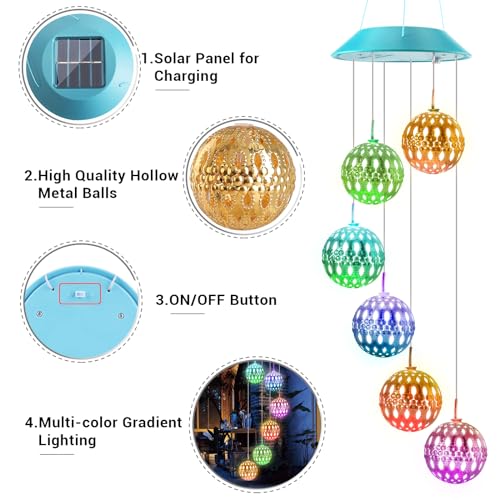 Image of Toodour Solar Wind Chime, Color Changing Moroccan Ball Wind Chimes, LED Decorative Mobile, Gifts for Mom, Waterproof Outdoor Decorative Lights for Garden, Patio, Party, Yard, Window Outdoor Decor