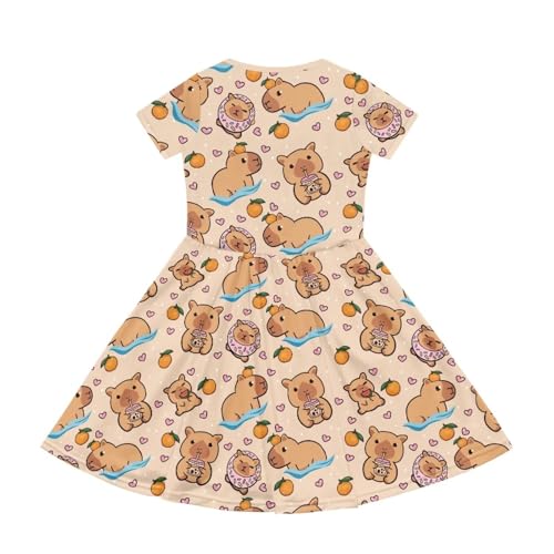Image of Short Sleeve Dress for Girls with Pockets Cute Toddler Girl Clothes Summer 2-12